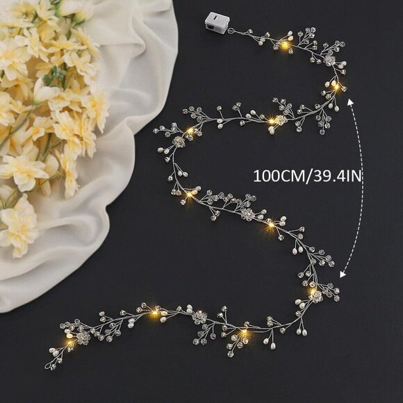 Wedding Hair Vine Silver Crystal Light Up Bridal Headband for Women Girls main image 4